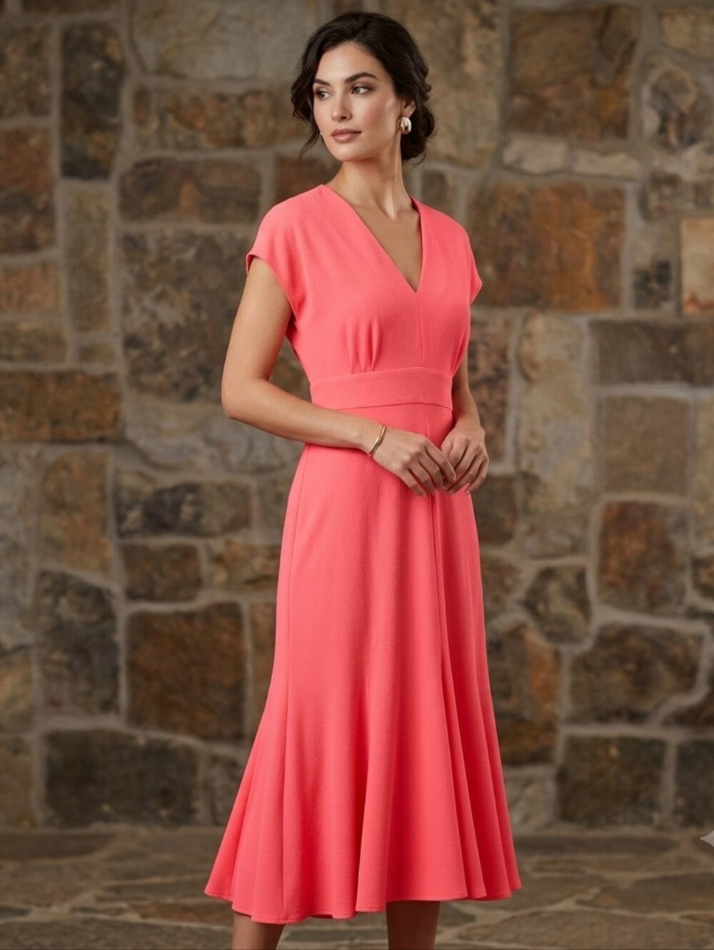 Lela Rose Wool Crepe Midi Dress